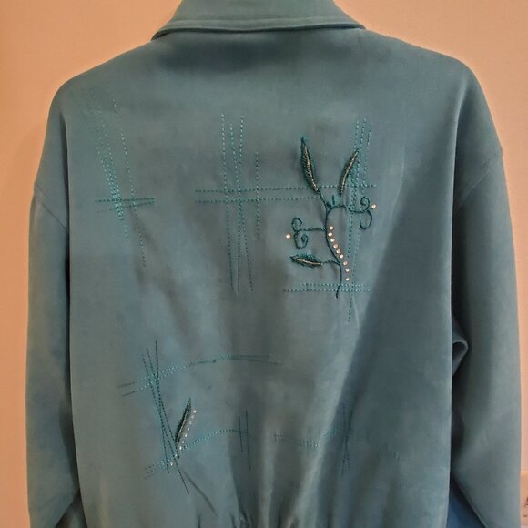 Great Cavalier Teal green/ blue faux suede dressy jacket with sequins Large - Picture 2 of 5